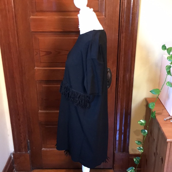 Zara Trafaluc Asymmetrical Fringe Black Sweatshirt Dress (Size L) - Picture 3 of 13